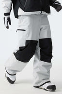Men's Color-Block Light Grey Structured Waterproof Snow Pants
