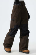 Women's Color-Block Dark Brown Structured Waterproof Snow Pants