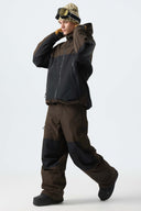 Men's Color-Block Dark Brown Structured Waterproof Snow Pants