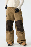 Women's Color-Block Khaki Structured Waterproof Snow Pants