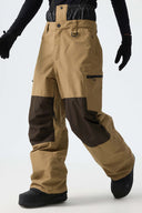 Men's Color-Block Dark Brown Structured Waterproof Snow Pants
