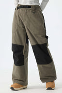 Women's Color-Block Dark Olive & Black Corduroy Snow Pants