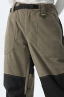 Women's Color-Block Dark Olive & Black Corduroy Snow Pants