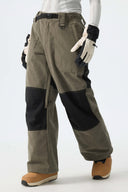 Women's Color-Block Dark Olive & Black Corduroy Snow Pants