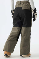 Women's Color-Block Dark Olive & Black Corduroy Snow Pants