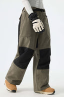 Women's Color-Block Dark Olive & Black Corduroy Snow Pants