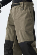 Men's Color-Block Dark Olive & Black Corduroy Snow Pants