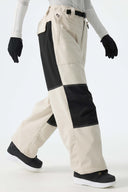 Women's Color-Block Off White & Black Corduroy Snow Pants