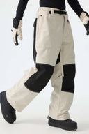 Men's Color-Block Off White & Black Corduroy Snow Pants