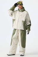 Women's Color Block Off White & Sage Baggy Reflective Piping Snow Pants