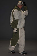 Women's Color Block Off White & Sage Baggy Reflective Piping Snow Pants