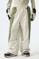 Men's Color Block Off White & Sage Baggy Reflective Piping Snow Pants