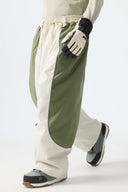 Men's Color Block Off White & Sage Baggy Reflective Piping Snow Pants