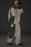 Men's Color Block Off White & Sage Baggy Reflective Piping Snow Pants