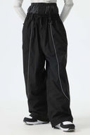 Women's Color Block Off White & Sage Baggy Reflective Piping Snow Pants