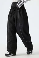 Women's Black Baggy Reflective Piping Snow Pants