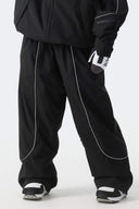 Women's Black Baggy Reflective Piping Snow Pants