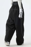 Women's Black Baggy Reflective Piping Snow Pants
