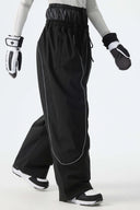 Women's Black Baggy Reflective Piping Snow Pants
