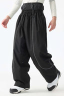 Men's Color Block Off White & Sage Baggy Reflective Piping Snow Pants