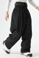 Men's Black Baggy Reflective Piping Snow Pants
