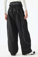 Men's Black Baggy Reflective Piping Snow Pants