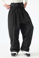 Men's Black Baggy Reflective Piping Snow Pants