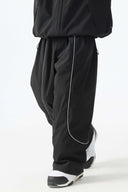 Men's Black Baggy Reflective Piping Snow Pants