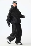 Men's Black Baggy Reflective Piping Snow Pants