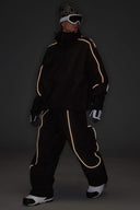 Men's Black Baggy Reflective Piping Snow Pants