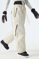 Women's Off White Baggy Drawstring Snow Pants