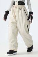 Women's Off White Baggy Drawstring Snow Pants