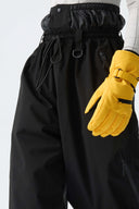 Women's Black Baggy Drawstring Snow Pants