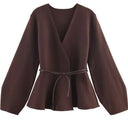 Giacca Kimono Donna con Cintura Marrone - Old Money®